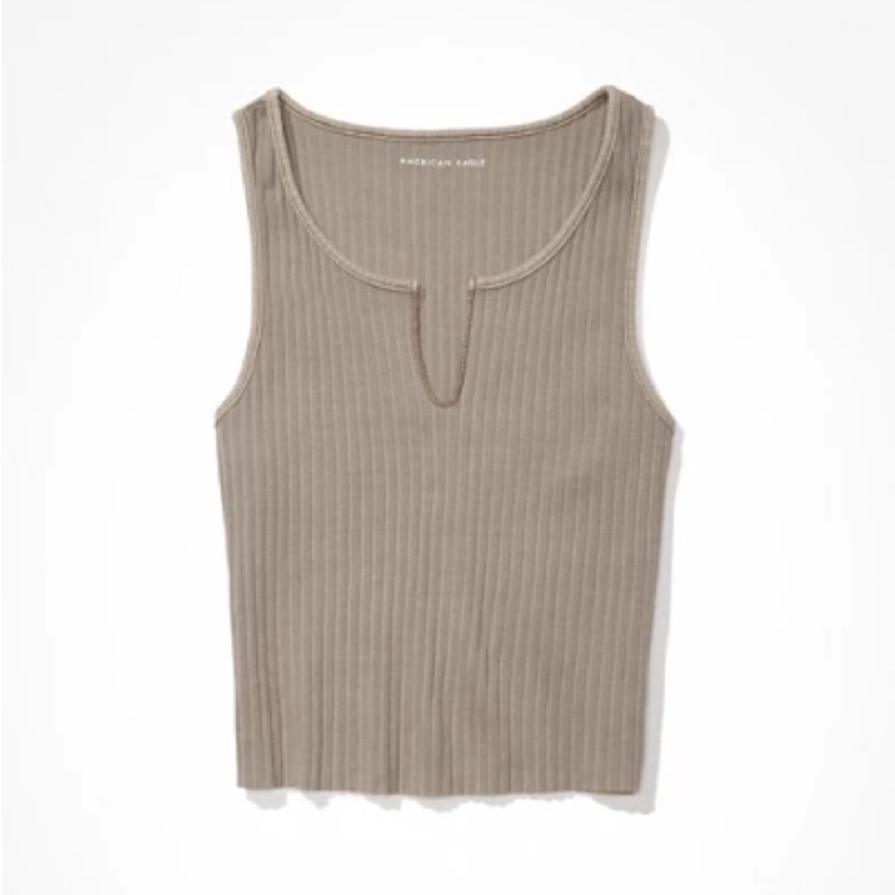 AE Notch Neck Beige Ribbed Tank Top size Large VGUC